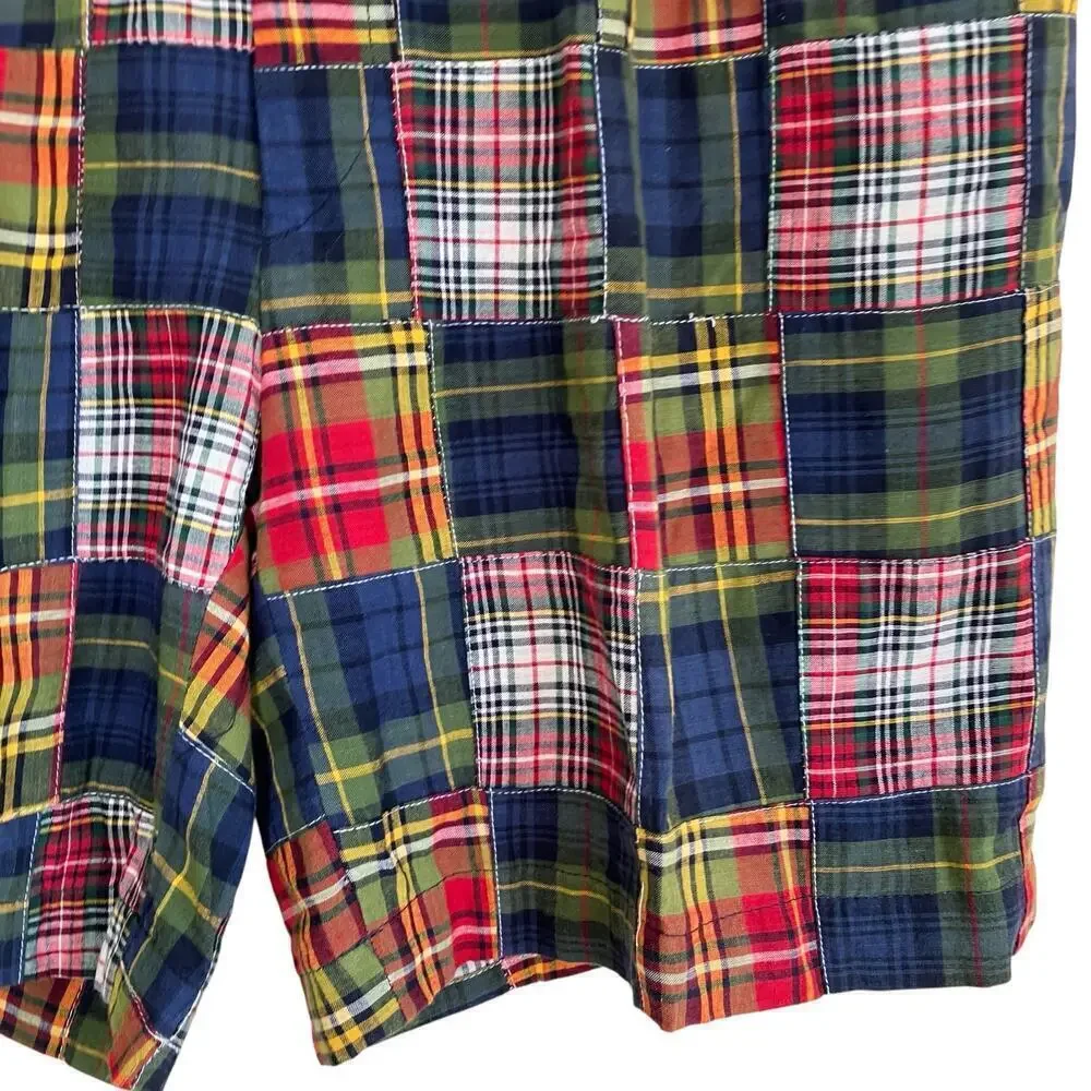 Berle Vintage Cotton Madras Plaid Pleated Front Chino Shorts Preppy Sz 34